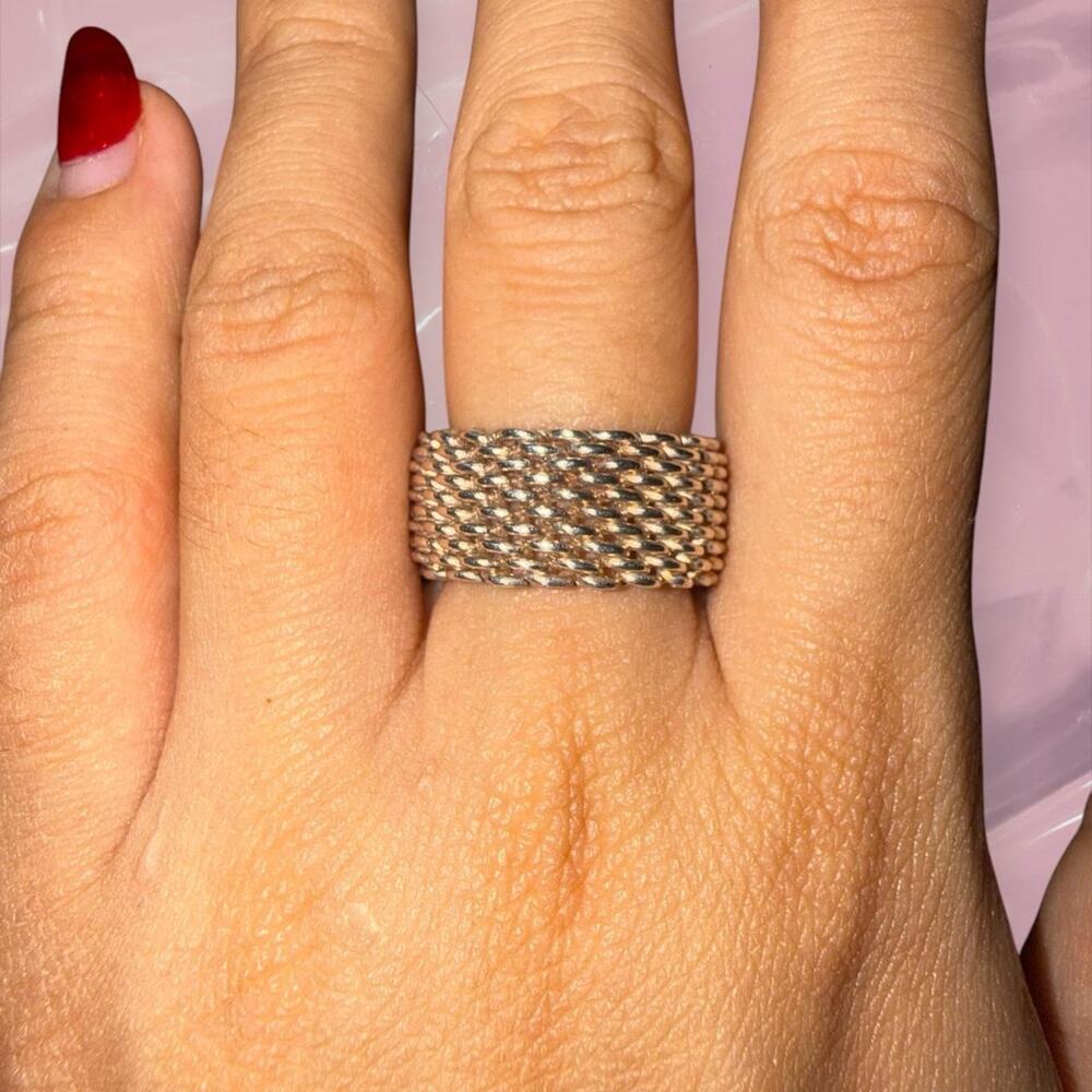Vintage Y2K goth grunge chainmail thick band ring 925 Sterling Silver edgy